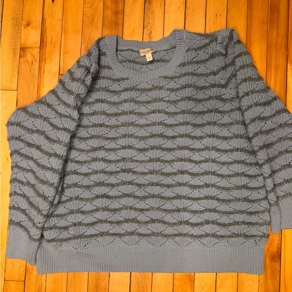 AnyBody Women's Textured Blue Crewneck Sweater